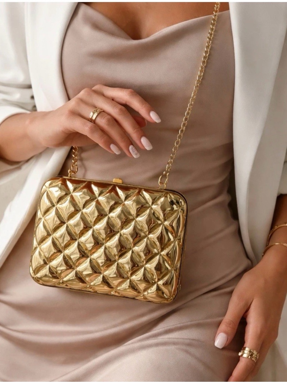 Walborg Italy Quilted Gold Tone Metal Evening Purse Chain Crossbody Bag